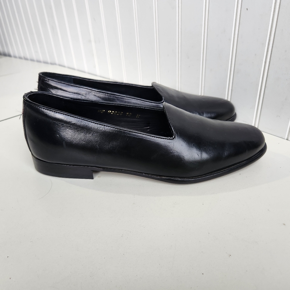 San Remo Mens 10M Black Leather Made in Italy Tassel Weaved Slip Penny Loafers